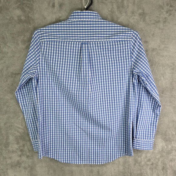 Mens Blue & White Gingham Chaps Shirt Long Sleeve Button Down Stretch Size M - Picture 6 of 9
